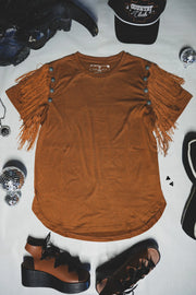 Get Fringey With It Tee (Saddle)