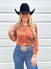 Velvet Cowgirl Button Up (Saddle)