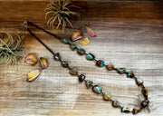 34-Inch Long Turquoise Nugget & Brown Shell Necklace