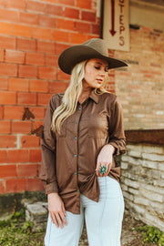 Leather Lux Button Up (Chocolate)