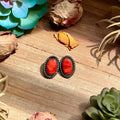 MJ Red Spiny Oyster Stud Earrings with Twisted Rope Border