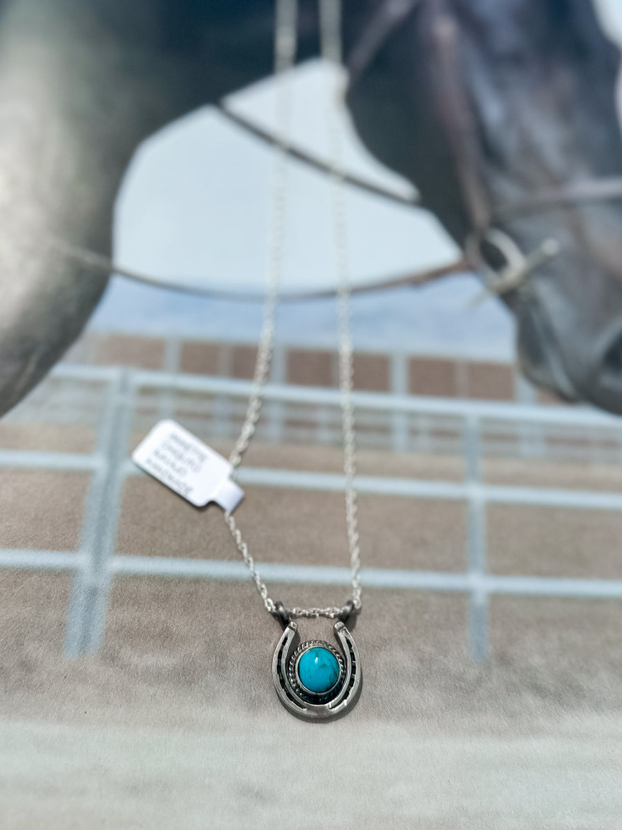 Navajo Hanade Dainty Horseshoe Kingman Necklace