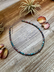 Sterling Silver Pearls choker and Pink and blue sea sediment Heishi