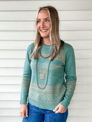 Longhorn Sweater (Aqua)