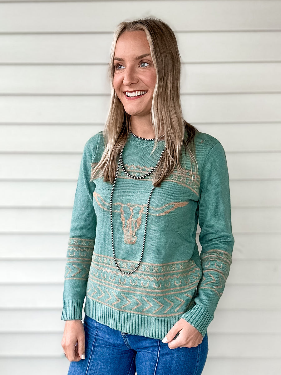 Longhorn Sweater (Aqua)