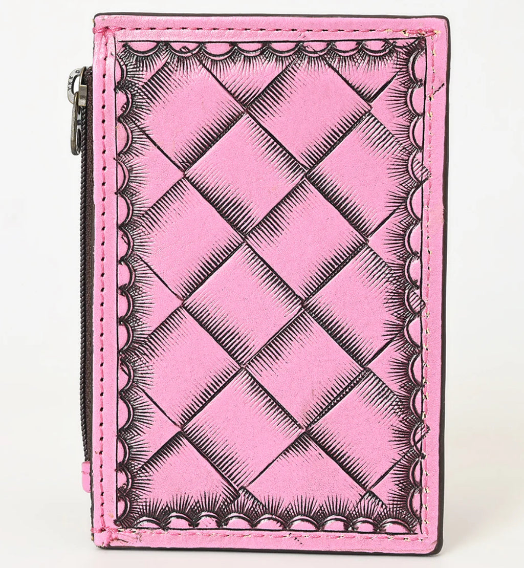 Pink Tooled Leather Cardholder Wallet