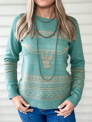 Longhorn Sweater (Aqua)