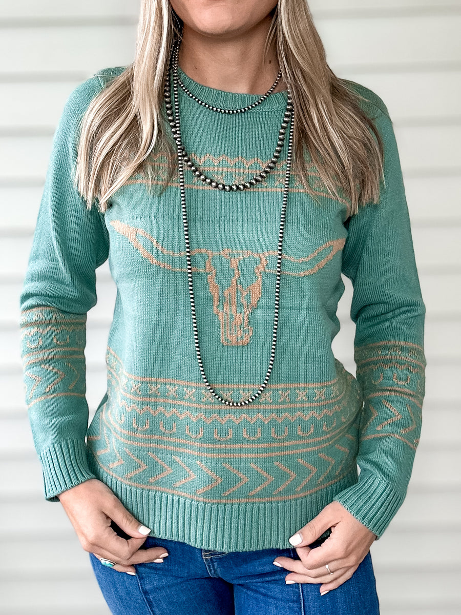 Longhorn Sweater (Aqua)