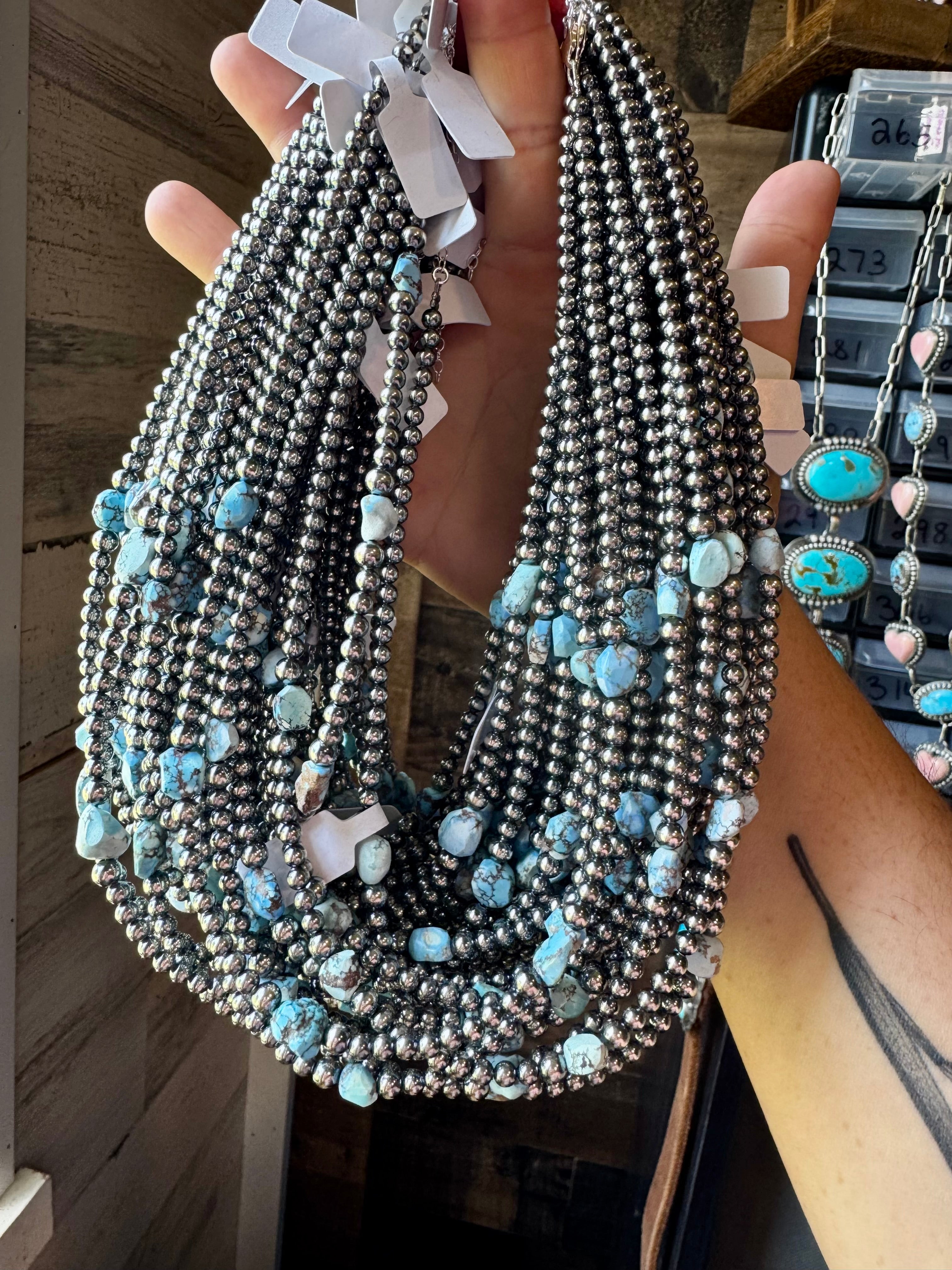 Golden Hill Turquoise & Sterling Silver Pearl Necklace – 16" + Extender