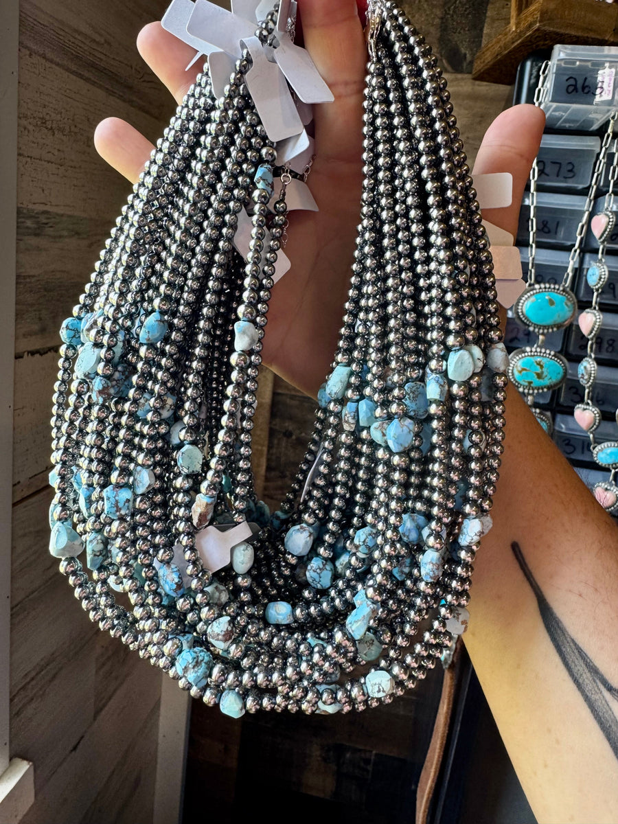 Golden Hill Turquoise & Sterling Silver Pearl Necklace – 16" + Extender