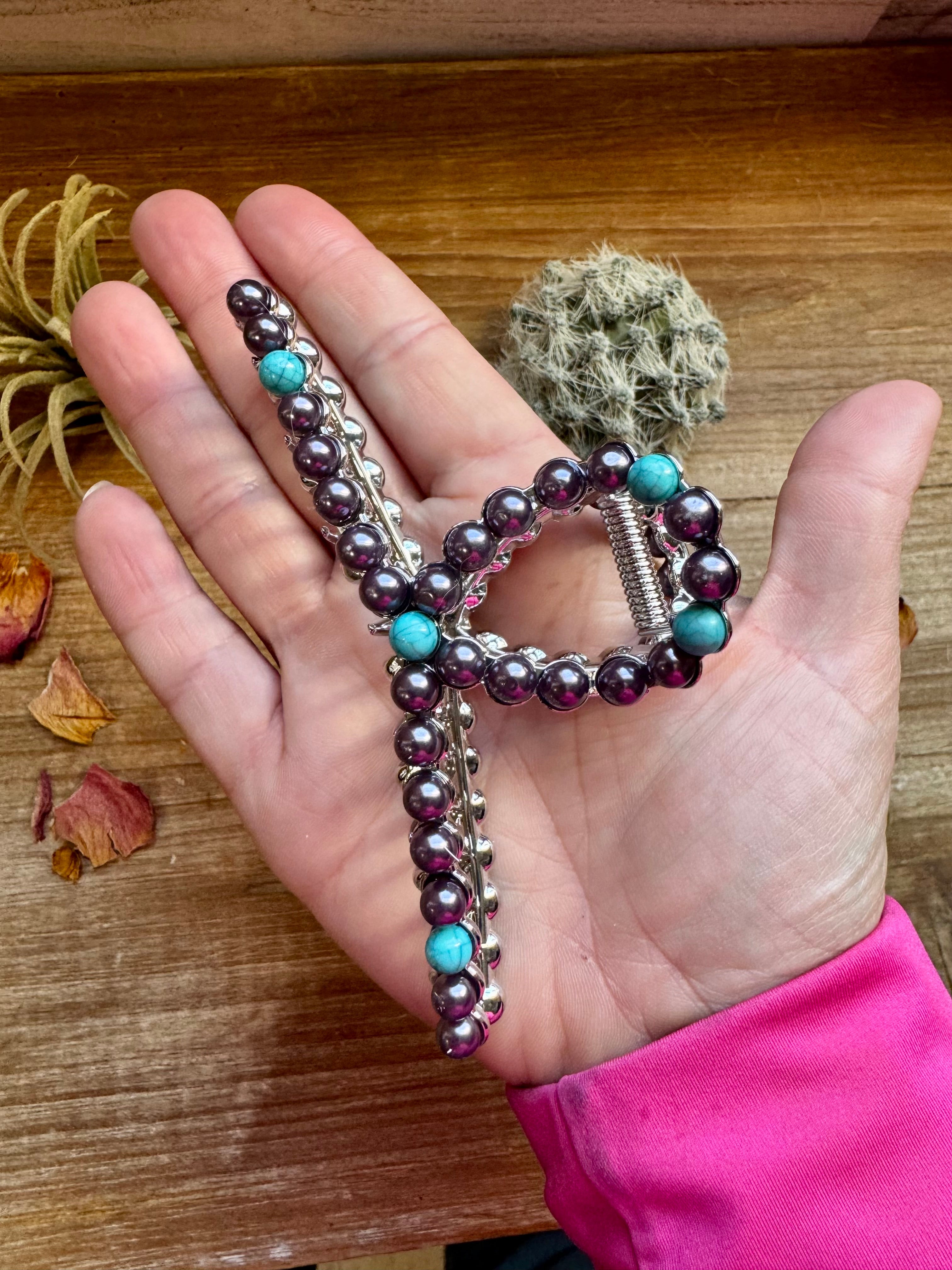 Turquoise and faux pearls Hair Clips - option 2