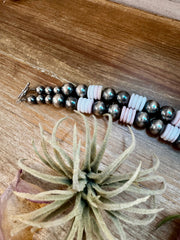 NFR Collection Necklace – 12mm Sterling Silver Pearls with 10mm Pink Conch Rondelles – Handmade by The Bijoux FAB – 30"