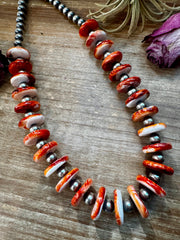 NFR Collection Necklace – 8mm Sterling Silver Pearls with 16mm Spiny Oyster Rondelle – Handmade by The Bijoux FAB – 20"