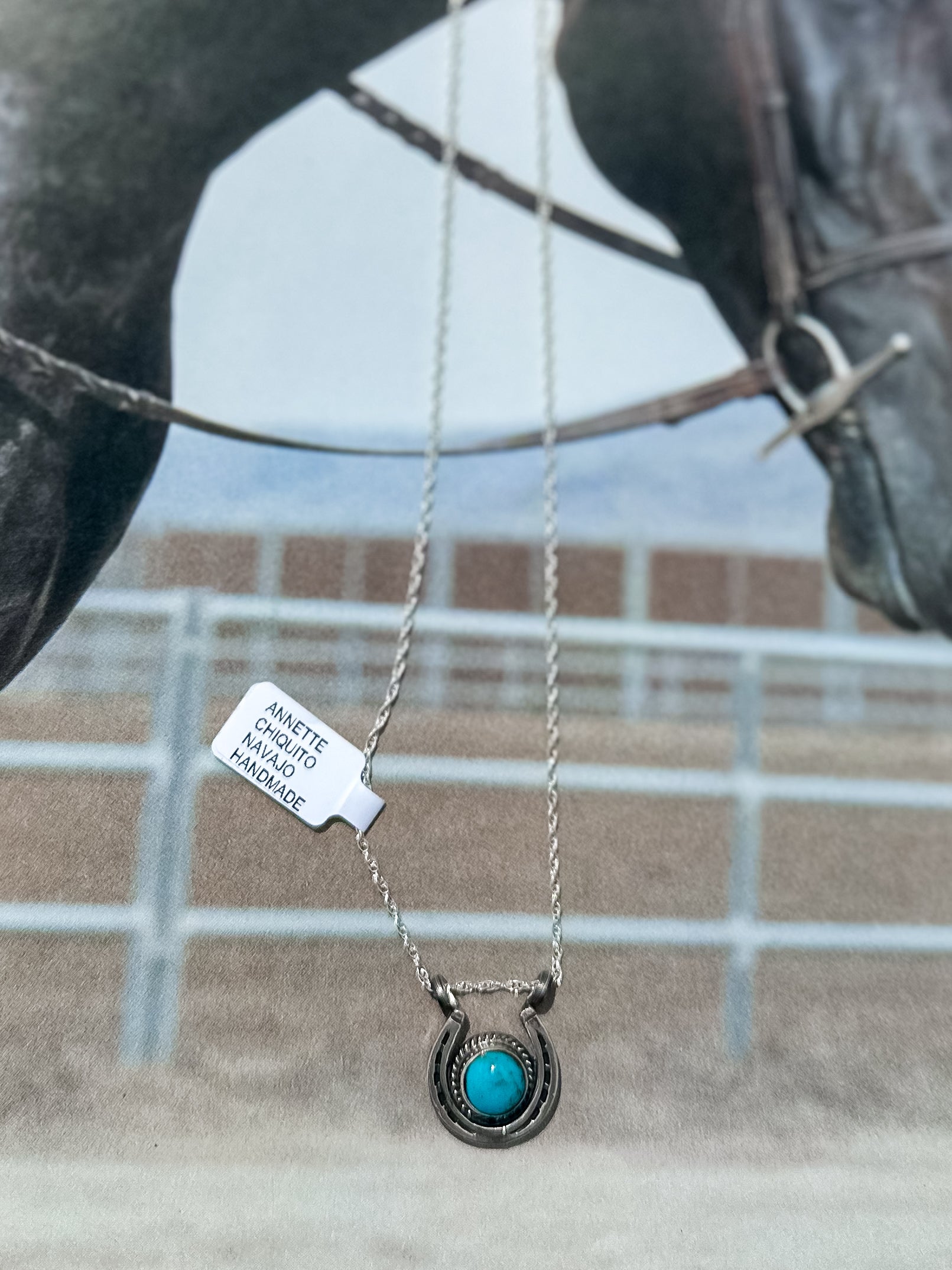Navajo Hanade Dainty Horseshoe Kingman Necklace
