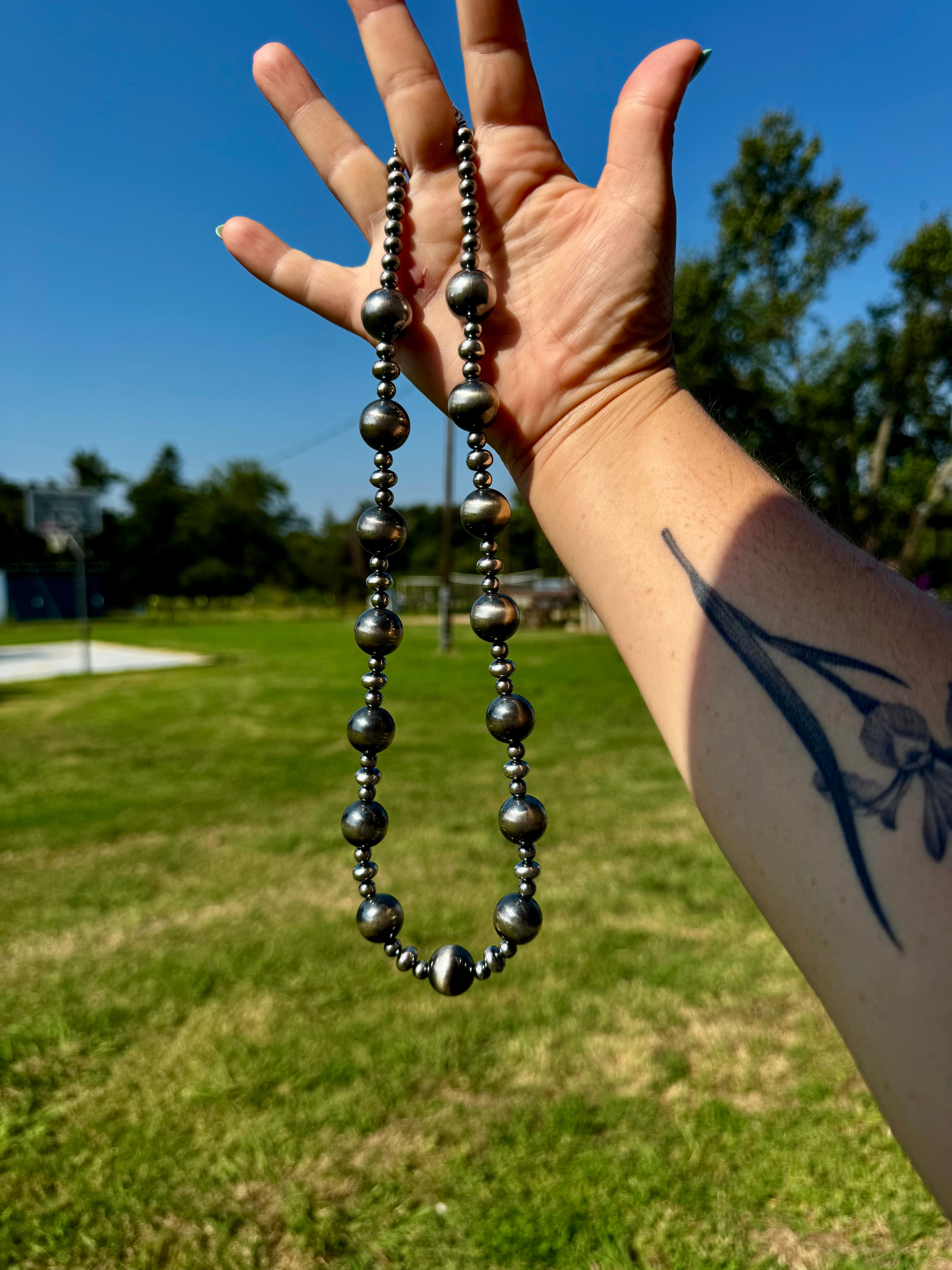 Sterling Silver Pearl Necklace – Mixed Sizes – 23"