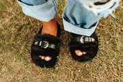 Fuzzy Buckle Slippers Black