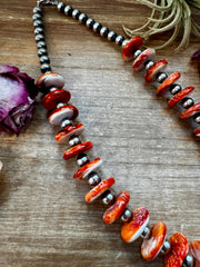 NFR Collection Necklace – 8mm Sterling Silver Pearls with 16mm Spiny Oyster Rondelle – Handmade by The Bijoux FAB – 20"