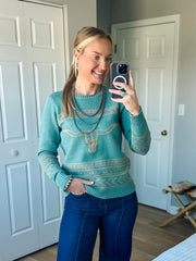Longhorn Sweater (Aqua)