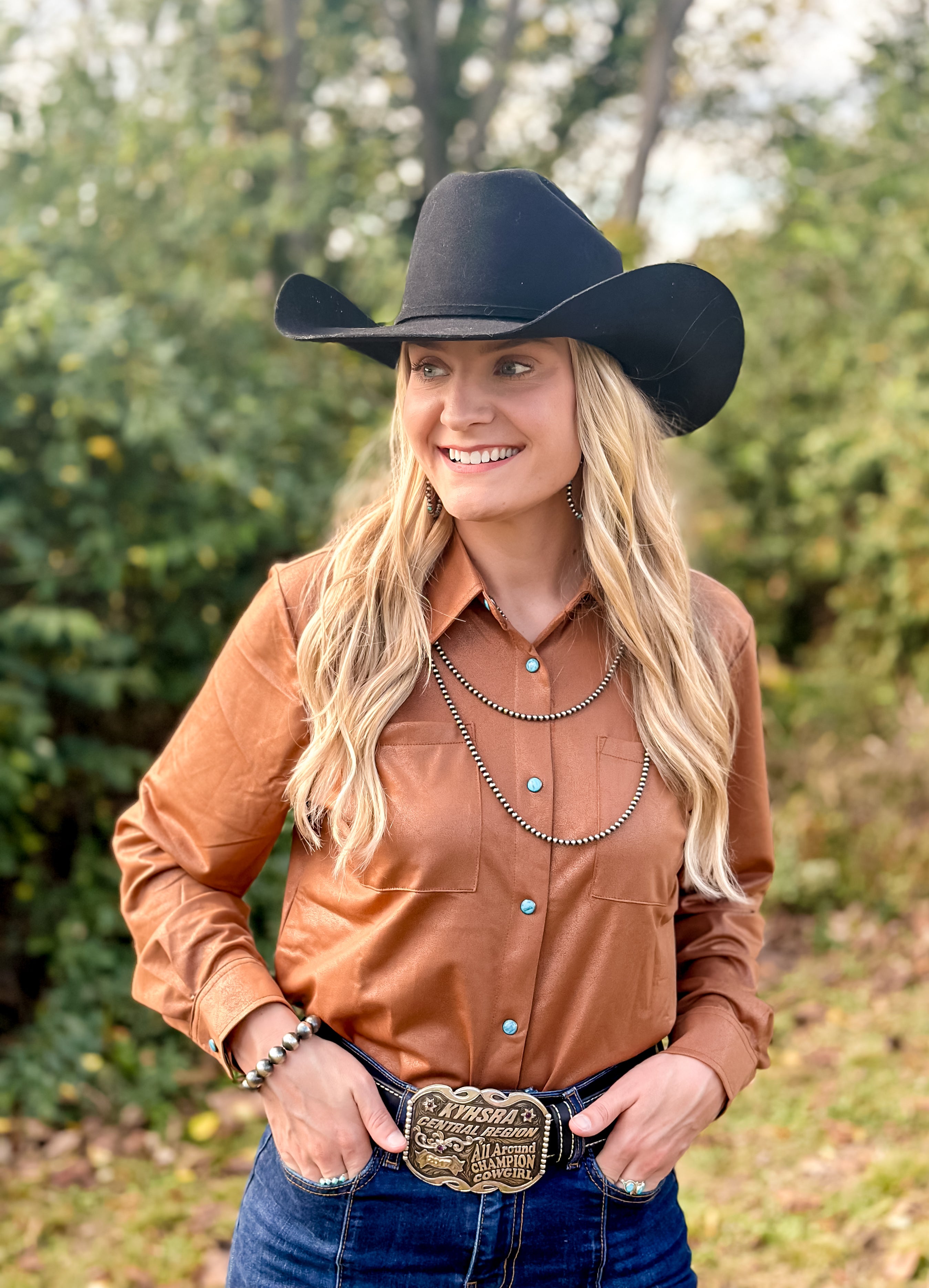 Leather Lux Button Up (Saddle) – Gypsy Dreams Boutique
