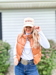 Howdy Embroidered Trucker Hat (Tan)