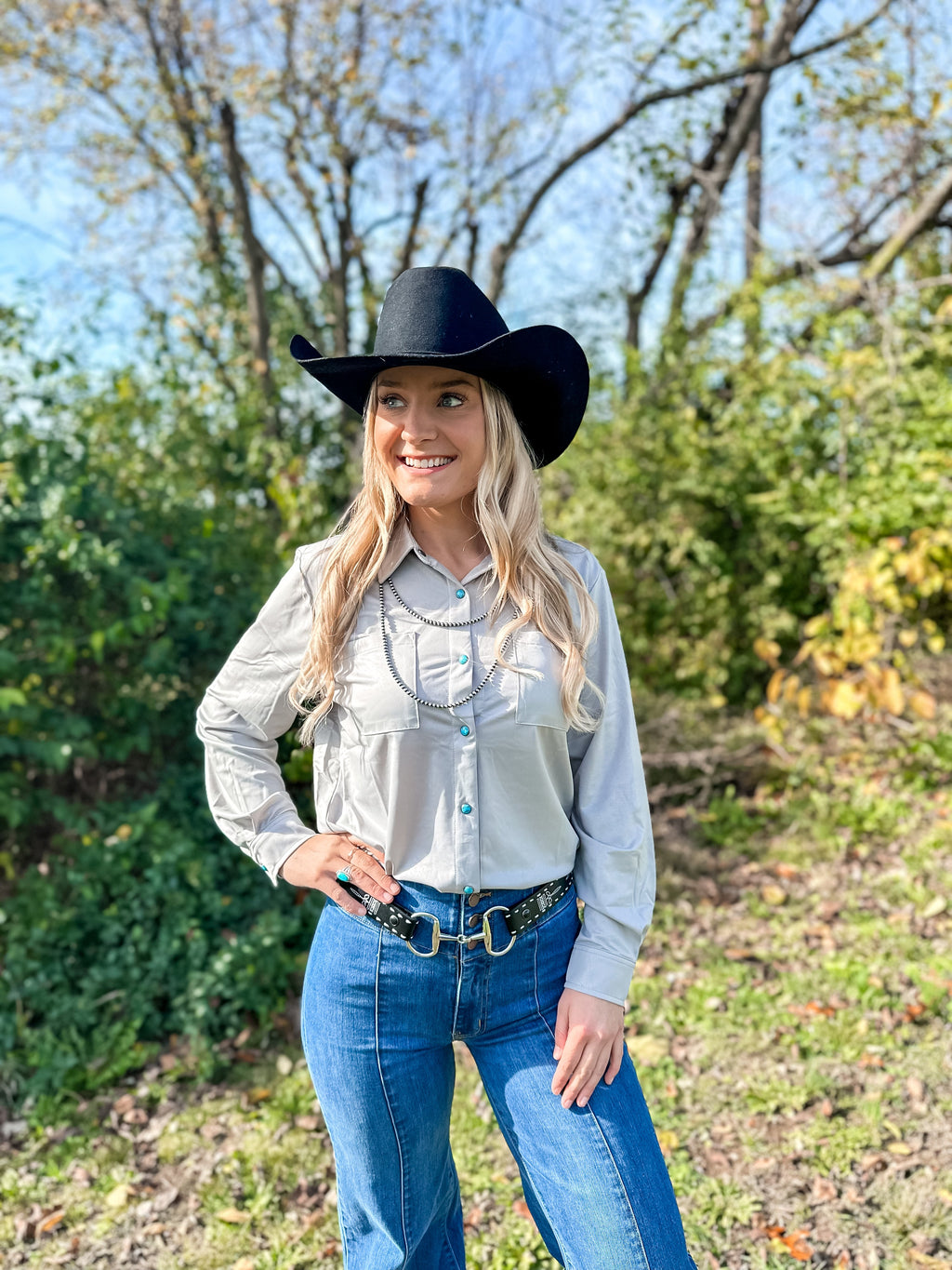 Leather Lux Button Up (Silver)