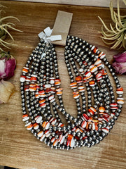 Spiny Oyster &amp; Sterling Silver Pearl Necklace – 8mm – Handmade by The Bijoux FAB – 17.5"