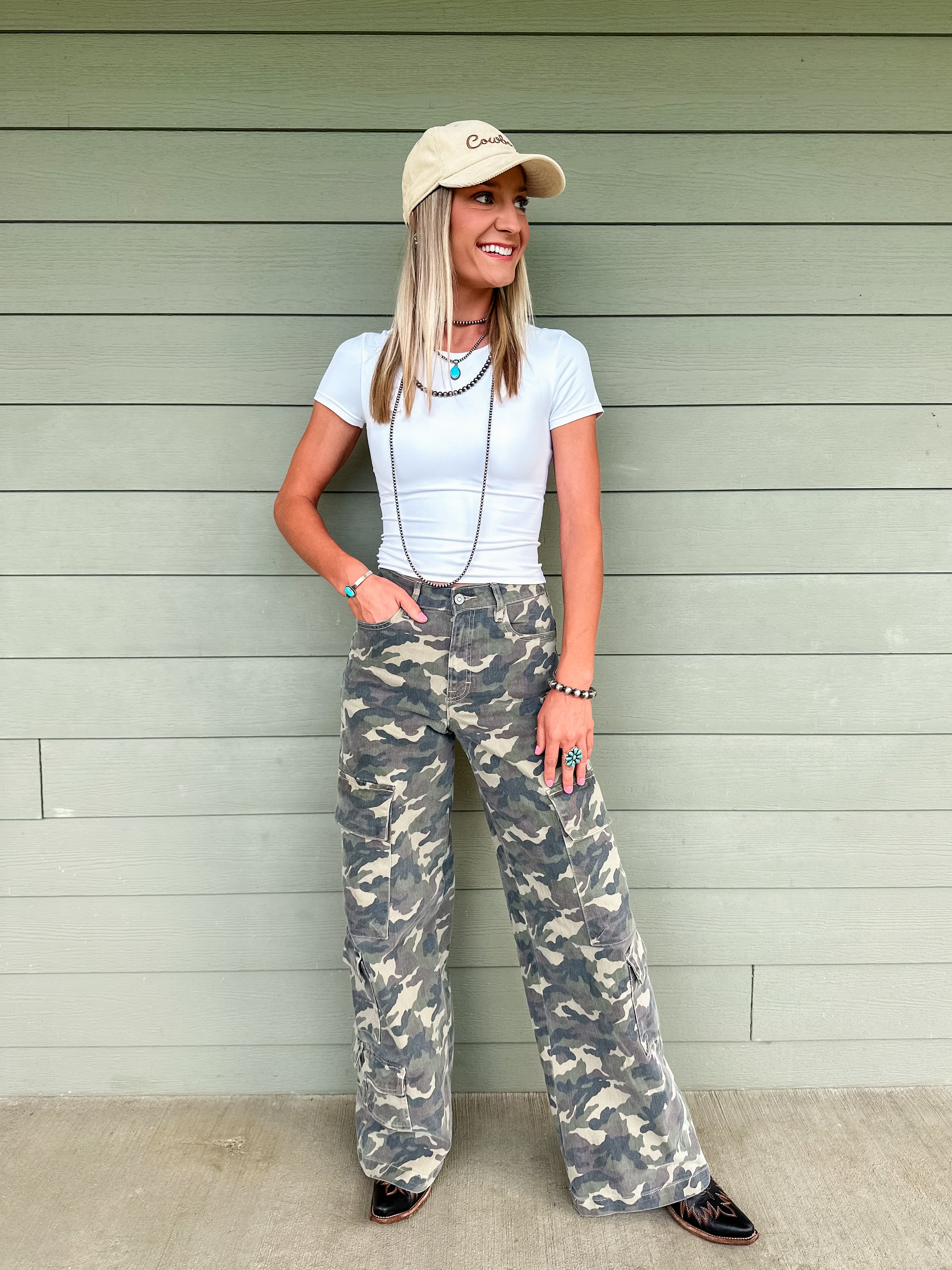 Wide leg camo cargo jeans
