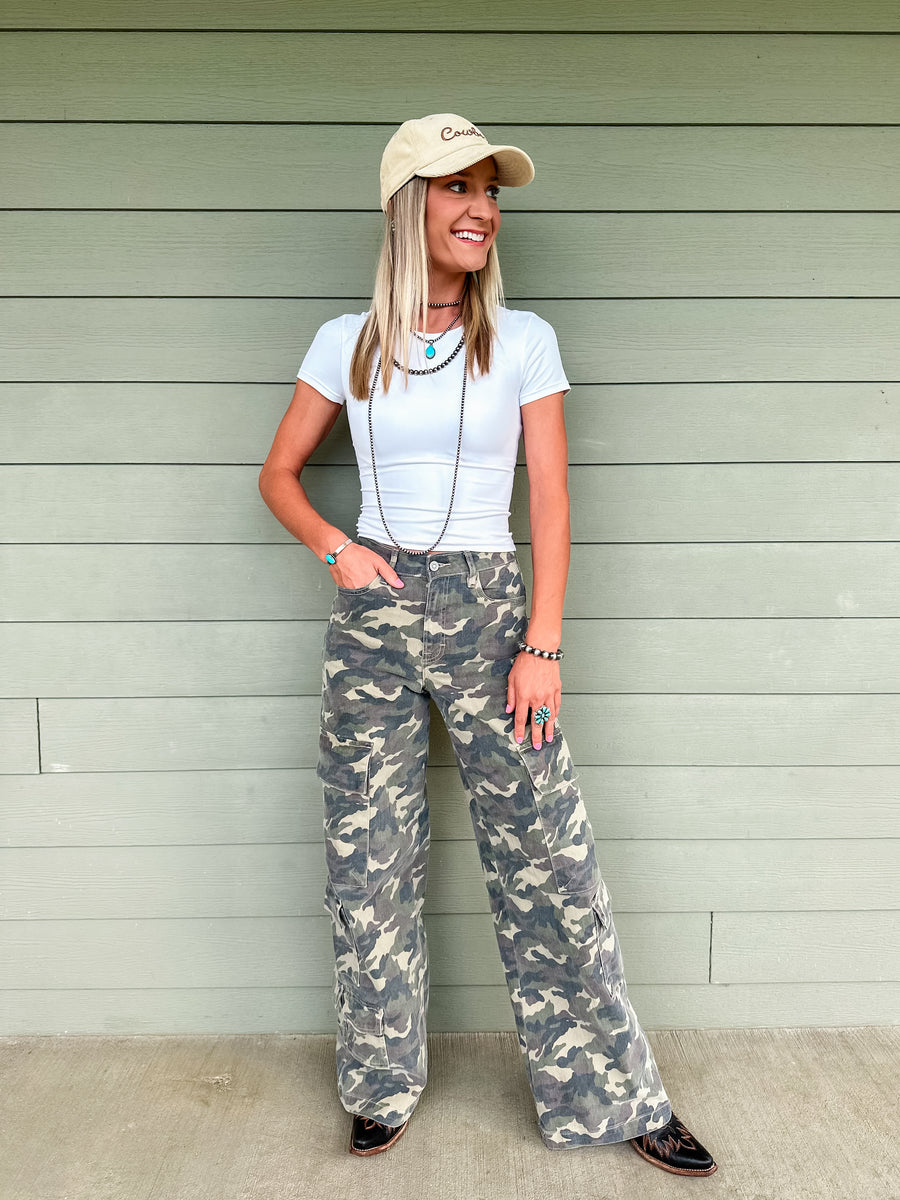 Casey Camo Wide Leg Cargo Jeans