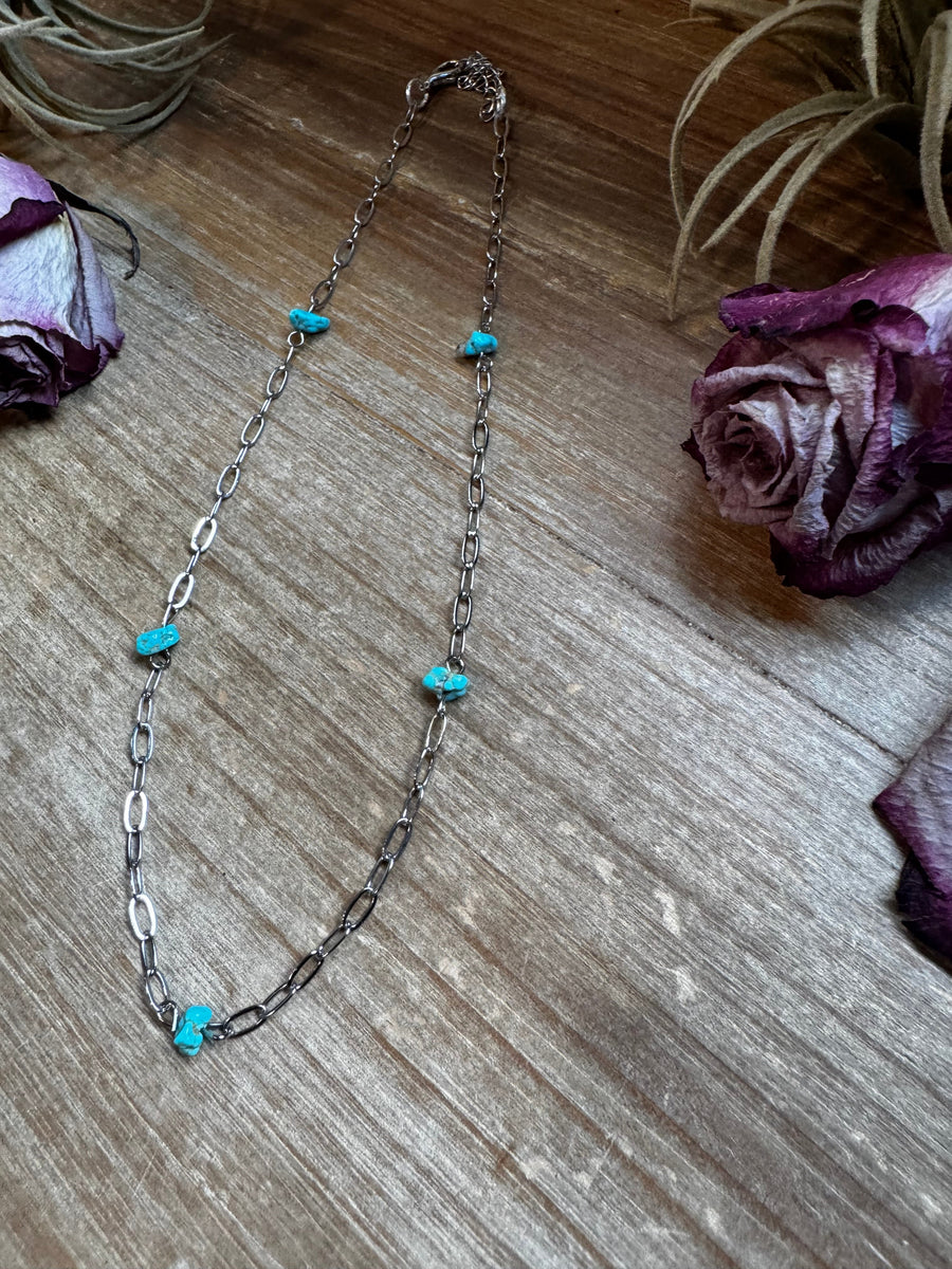 Sleeping Beauty Turquoise Necklace – Silver-Plated Paperclip Chain – Handmade by The Bijoux FAB – 15"
