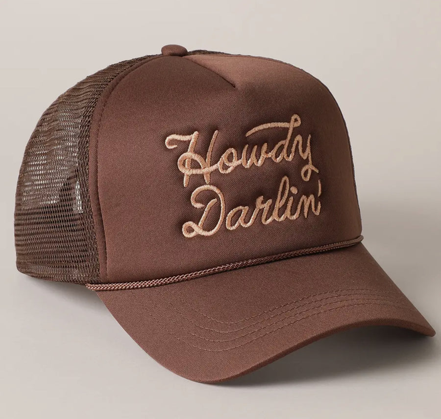 Howdy Darlin Embroidered Trucker Hat (Brown)