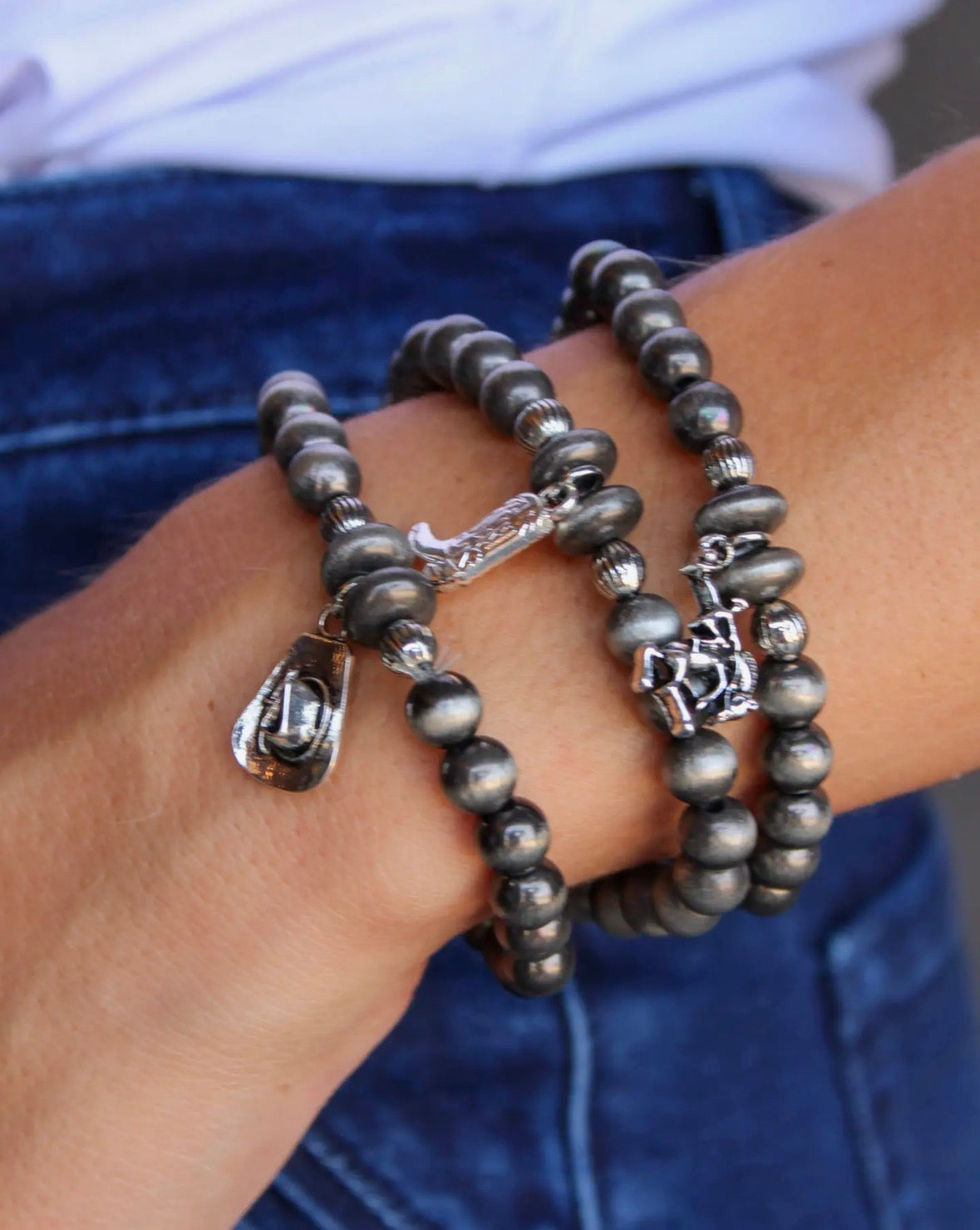 Cowgirl Charm Bracelet Set (Silver)