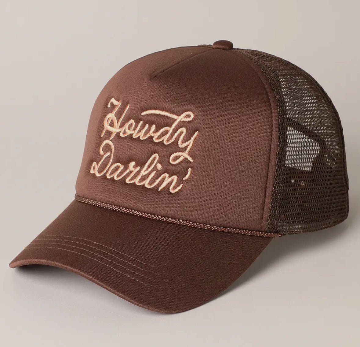 Howdy Darlin Embroidered Trucker Hat (Brown)