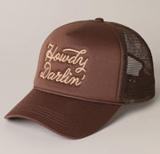 Howdy Darlin Embroidered Trucker Hat (Brown)