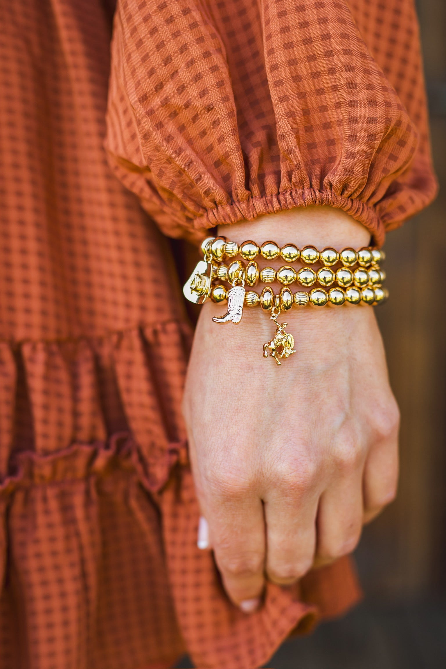 Gold western charm bracelet set