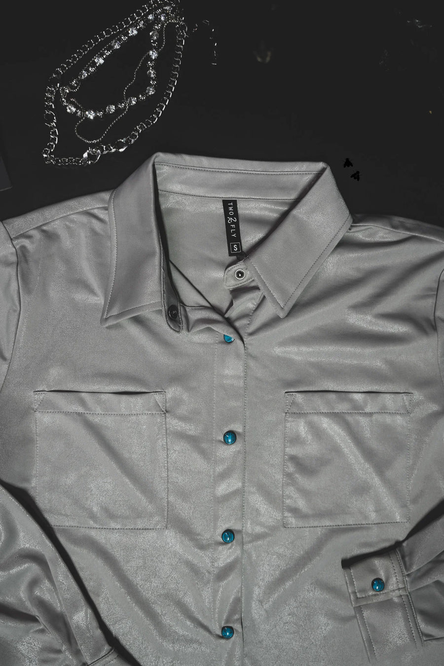 Leather Lux Button Up (Silver)