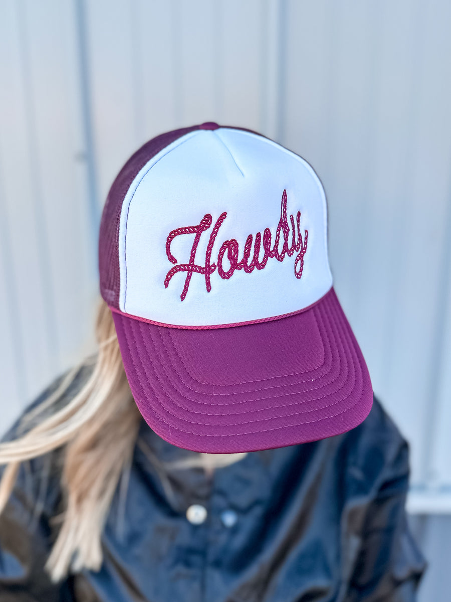 Howdy Trucker Hat (Maroon/White)