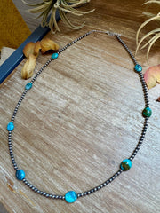 21” Necklace – Sterling Silver Pearls & High-Grade Oval Turquoise