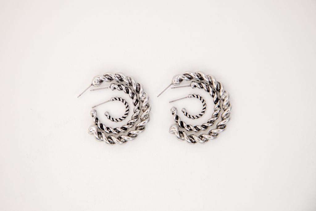 Twisted Hoop Earring Set (Silver)