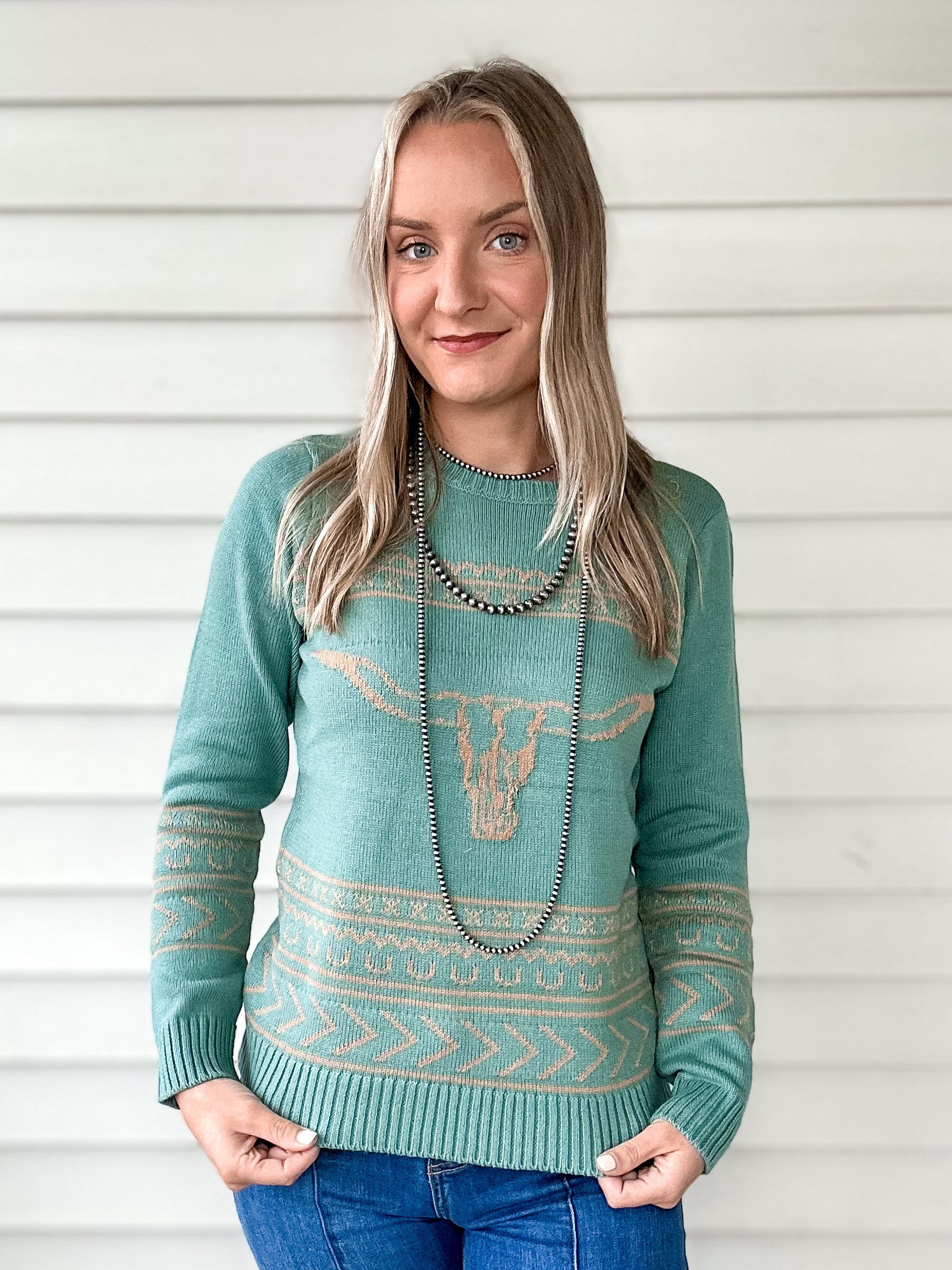 Longhorn Sweater (Aqua)