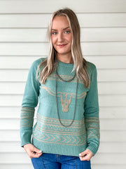 Longhorn Sweater (Aqua)