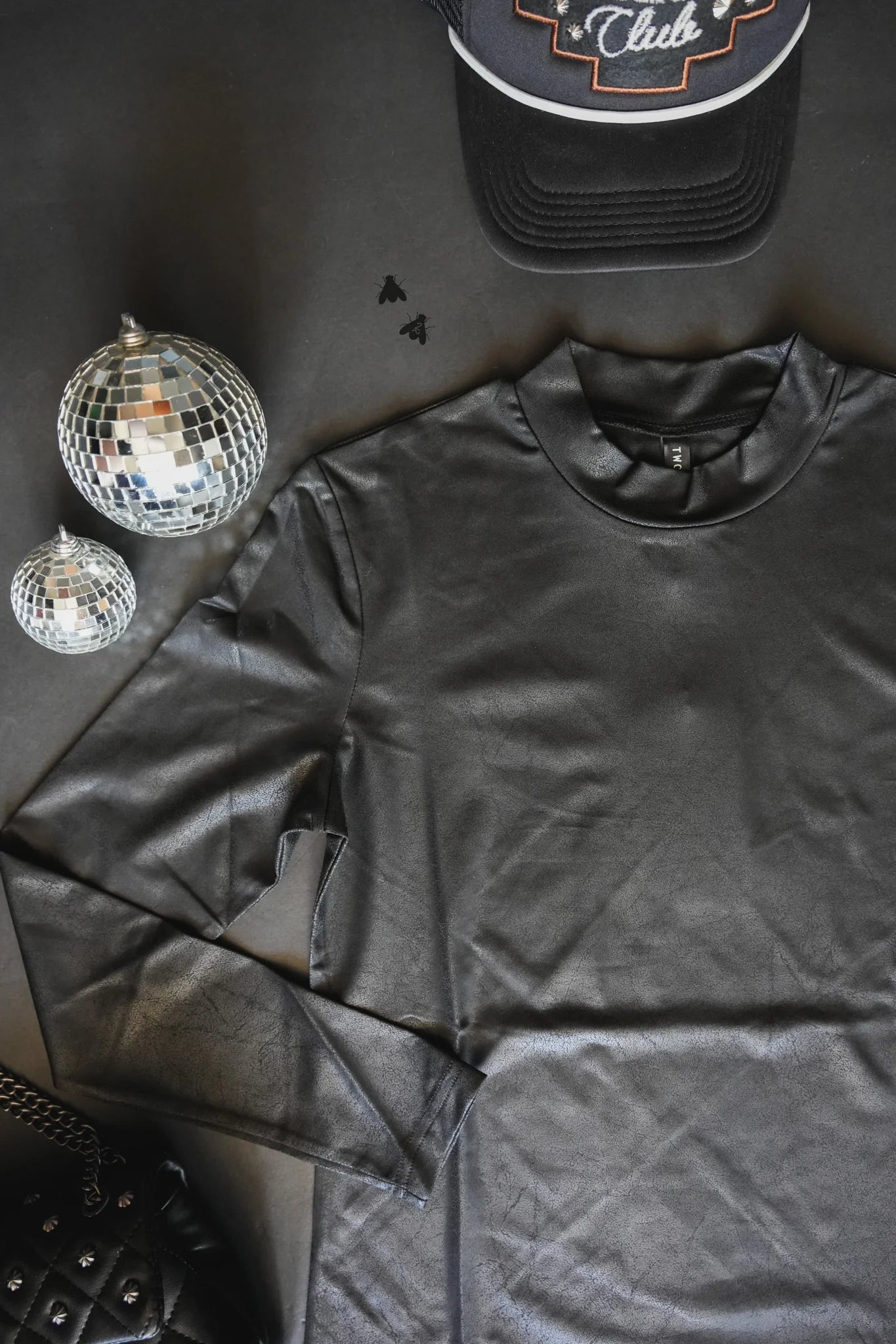 Leather Lux Mock Neck (Black)