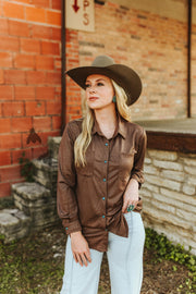 Leather Lux Button Up (Chocolate)
