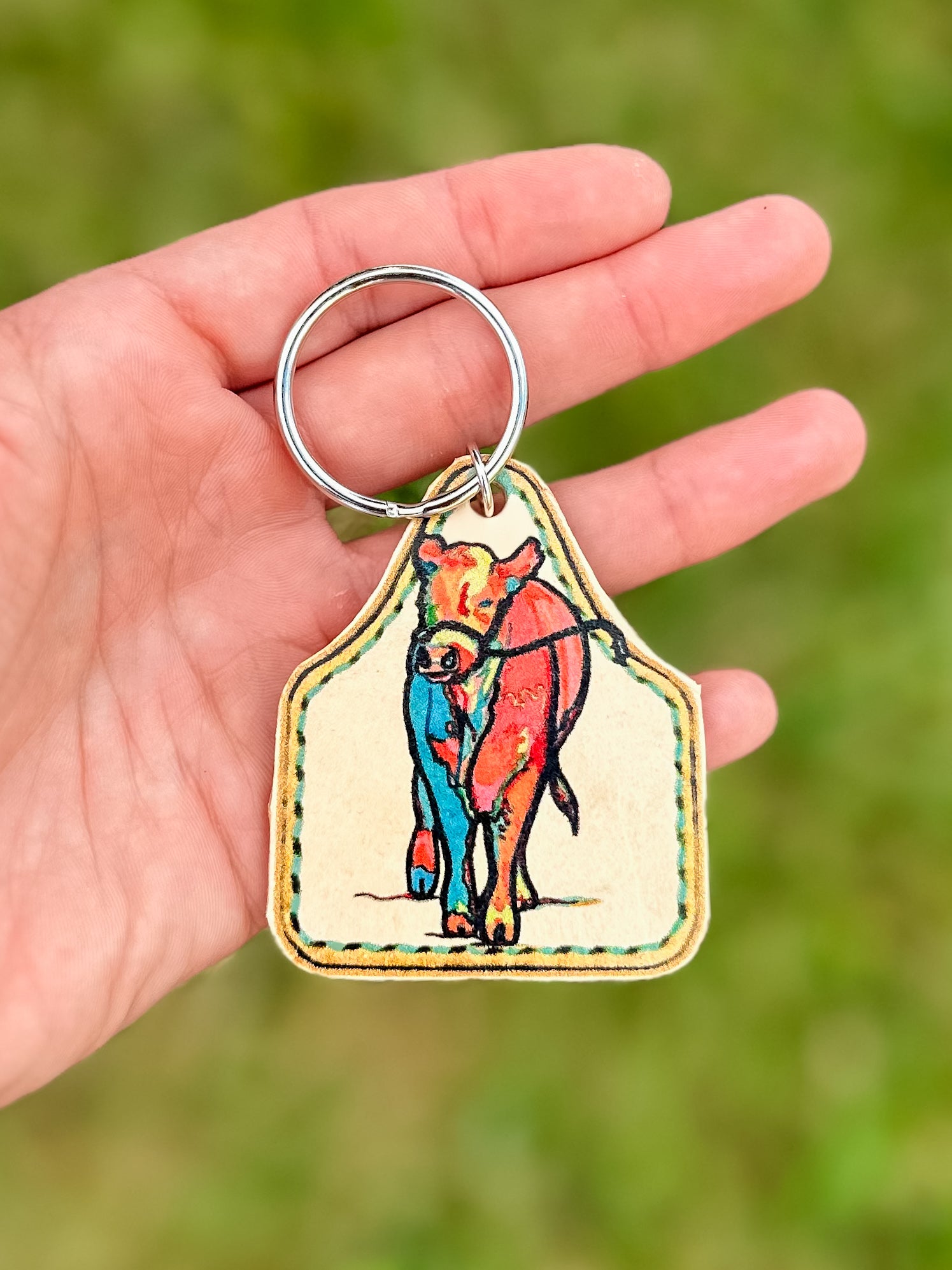 Rainbow Cow Keychain