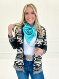 Black And White Aztec Cardigan With Concho Buttons