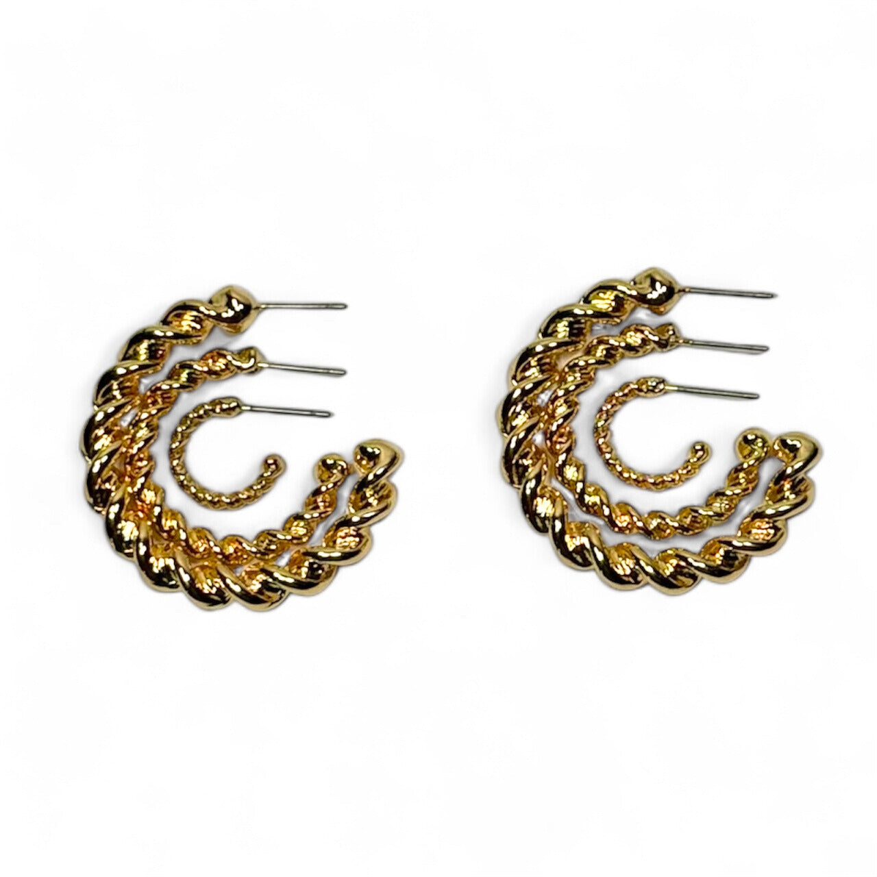 3 pair of 18k gold plated burnished hoop earrings 