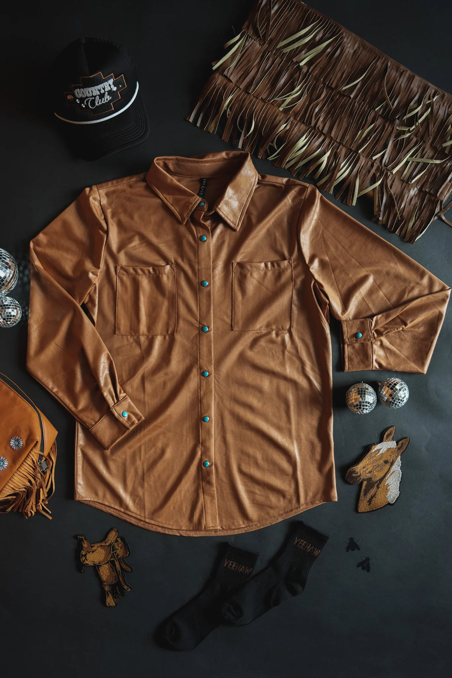 Leather Lux Button Up (Saddle)