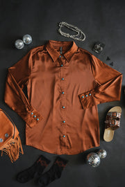 Satin Button Up (Saddle)