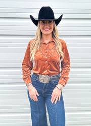 Velvet Cowgirl Button Up (Saddle)