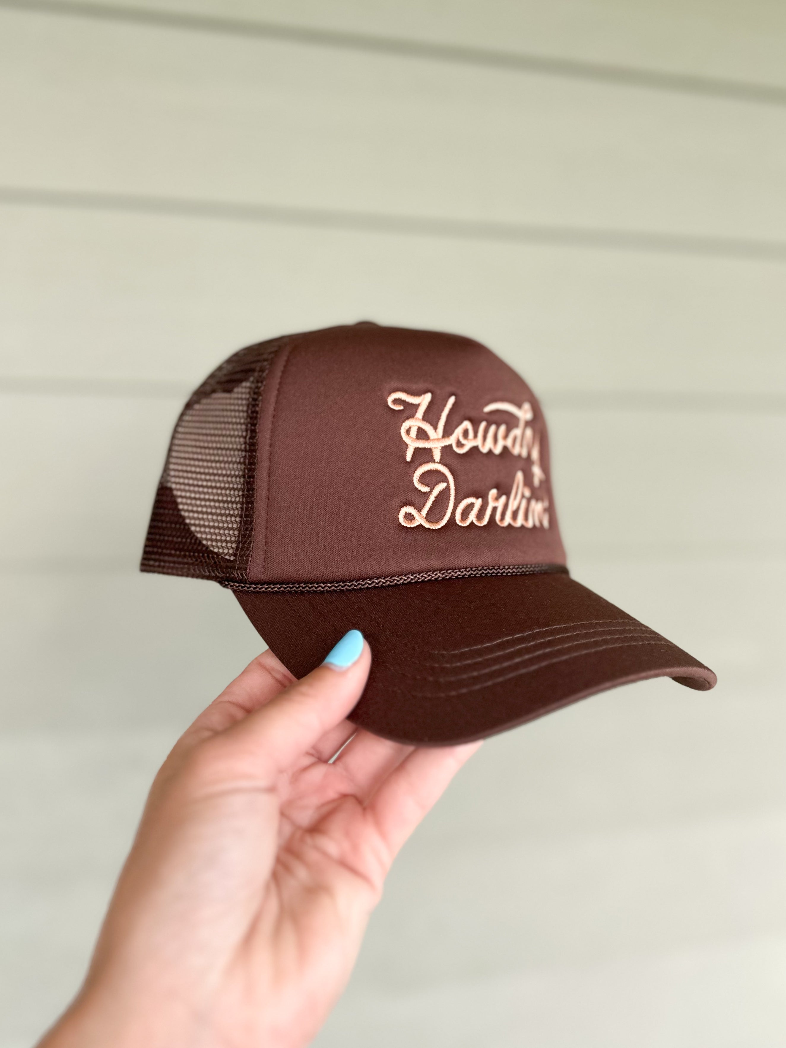 Howdy Darlin Embroidered Trucker Hat (Brown)