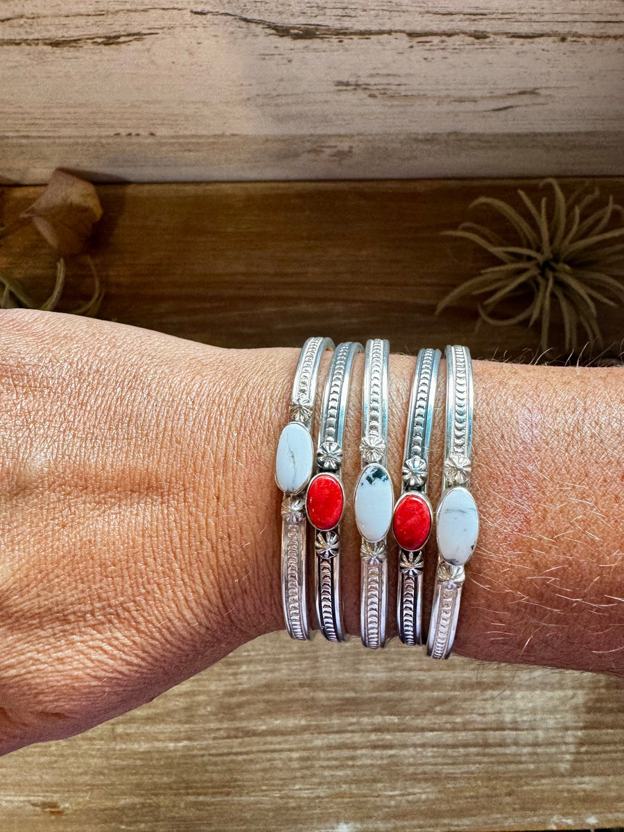White Buffalo or Red Spiny Cuff Bracelet – Sterling Silver